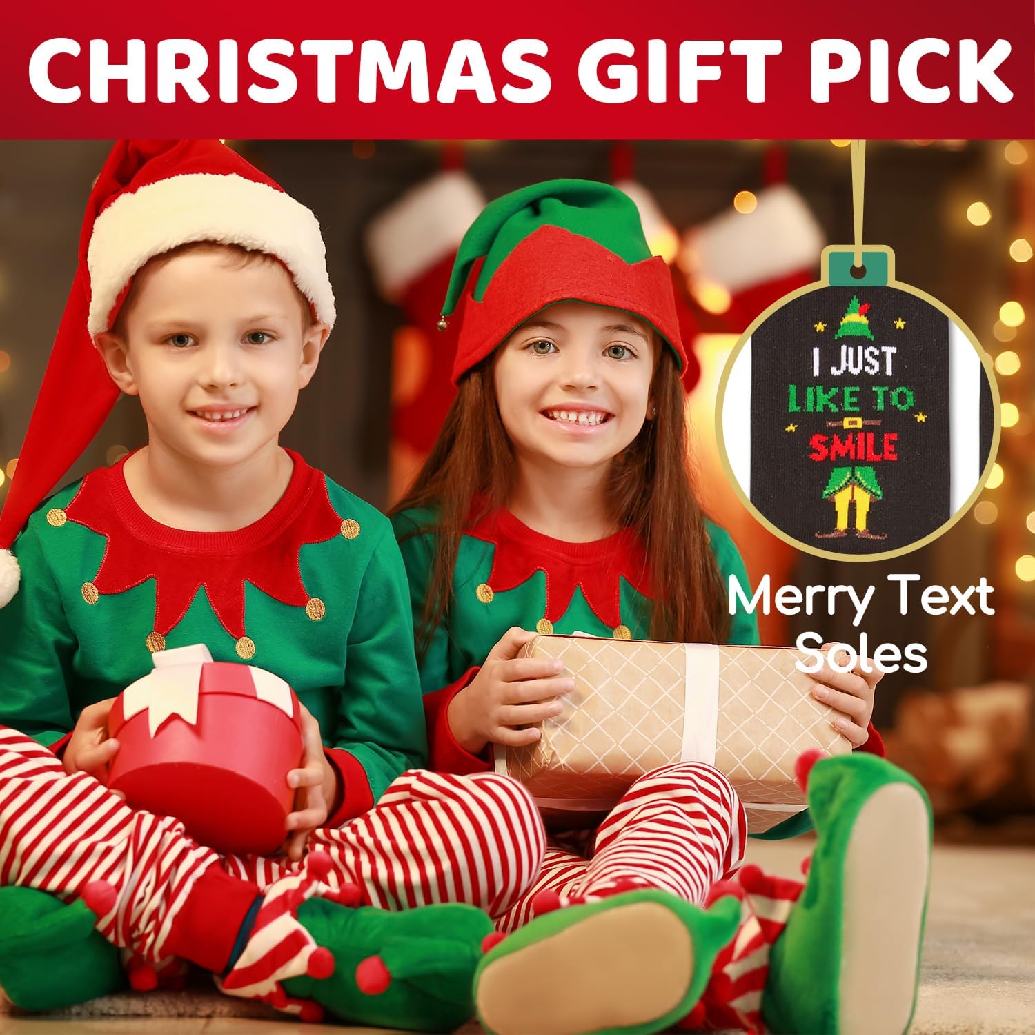 HAPPYPOP Christmas Tree Socks Gift - Elf Stocking Stuffers for Boys Girls with Greeting Card - Image 6