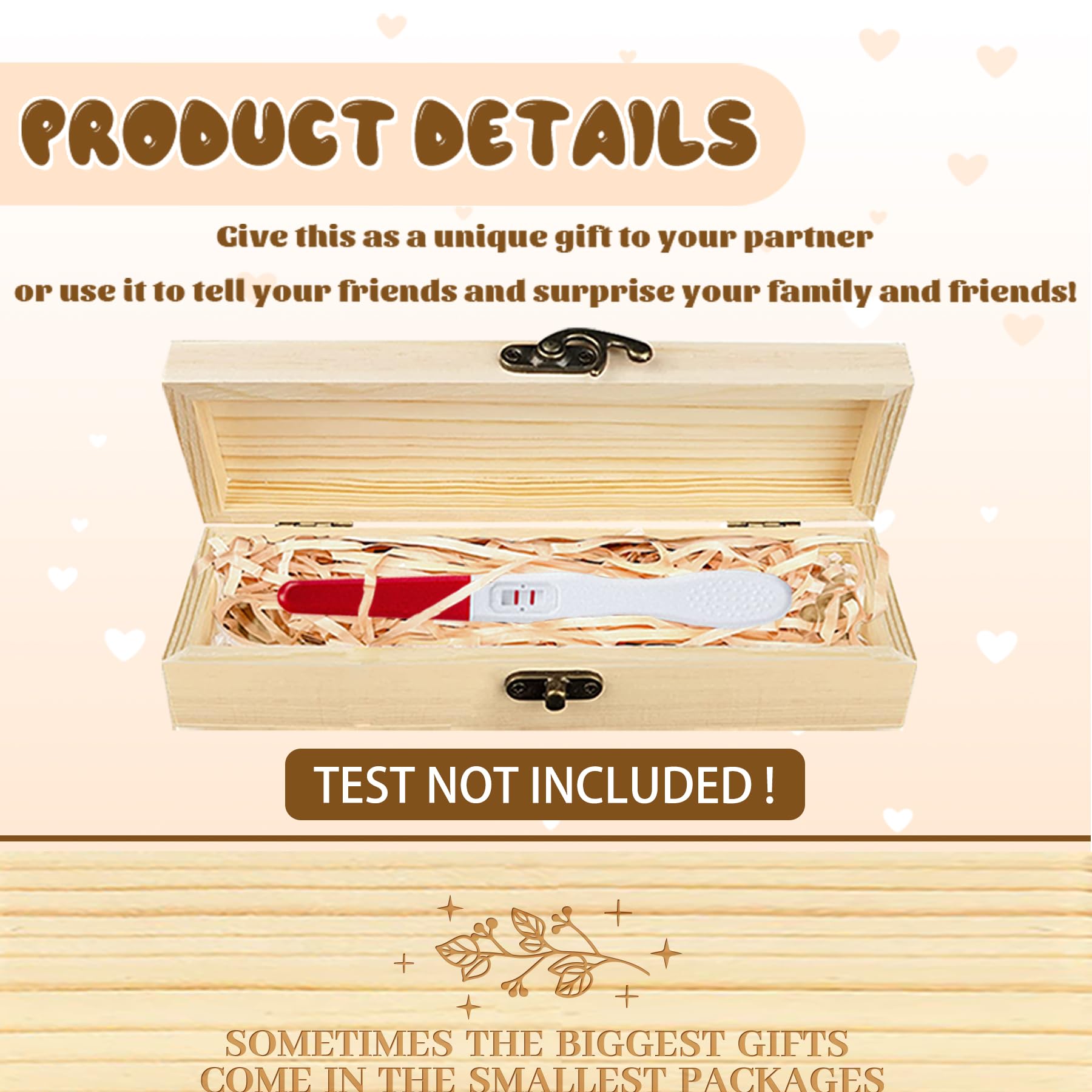 CHGCRAFT Pregnancy Test Keepsake Box Starlight Leaves Wooden Pregnancy Announcement Gifts Box with Raffia Ribbon and Lock Announcement Gifts for Dad Husband 8x2x1.2 inch - Image 3