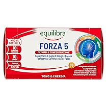 Equilibra Integratori Alimentari, Forza 5, Integratore con Estratti di Foglie Ginkgo e Bacopa, Fosfoserina, Caffeina e Acido Folico, Gusto Cola, con Succo Concentrato di Mirtillo, 10 Flaconcini