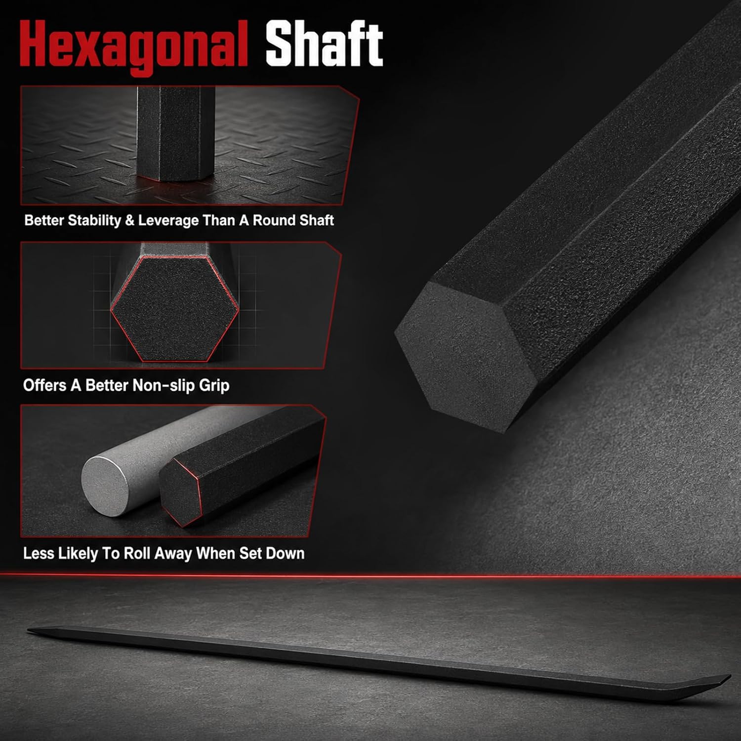 2 Pcs 31.6 Inch Heavy Duty Alignment Pry Bars: Hexagonal Sleever Tool for Industrial Use, Straight Crowbar for Prying & Aligning
