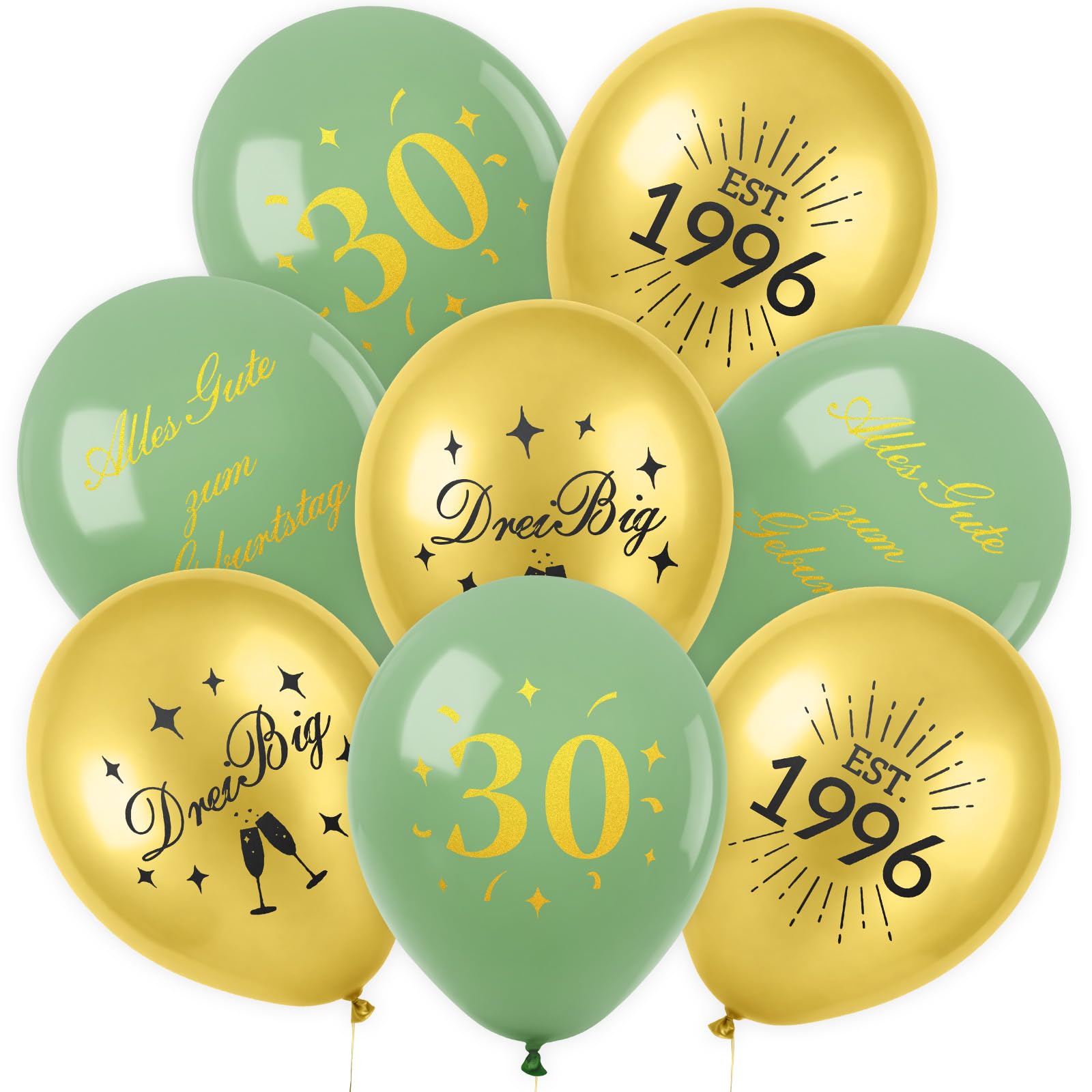36 Stück Deko zum 18. Geburtstag, Happy Birthday Luftballon zum 18. Geburtstag für Männer und Frauen, Schwarzgold, Avocadogrüngold, Milchweißgold
