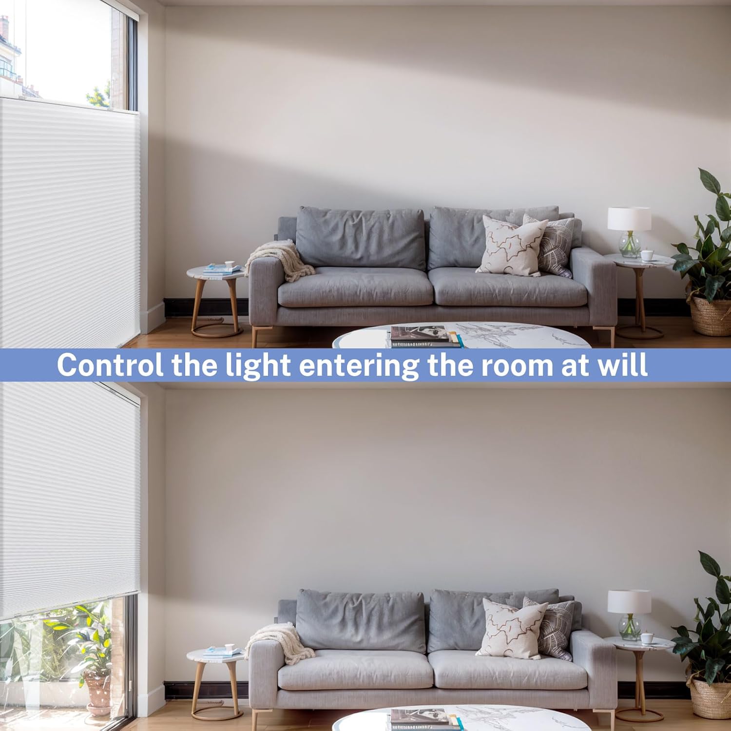 UrMoon Top Down Bottom Up Cellular Shade Cordless Cellular Shade for Windows Blinds Thermal Insulated Honeycomb Blinds for Indoor Windows (Light Filtering - White, 26.5" W x 64" H)