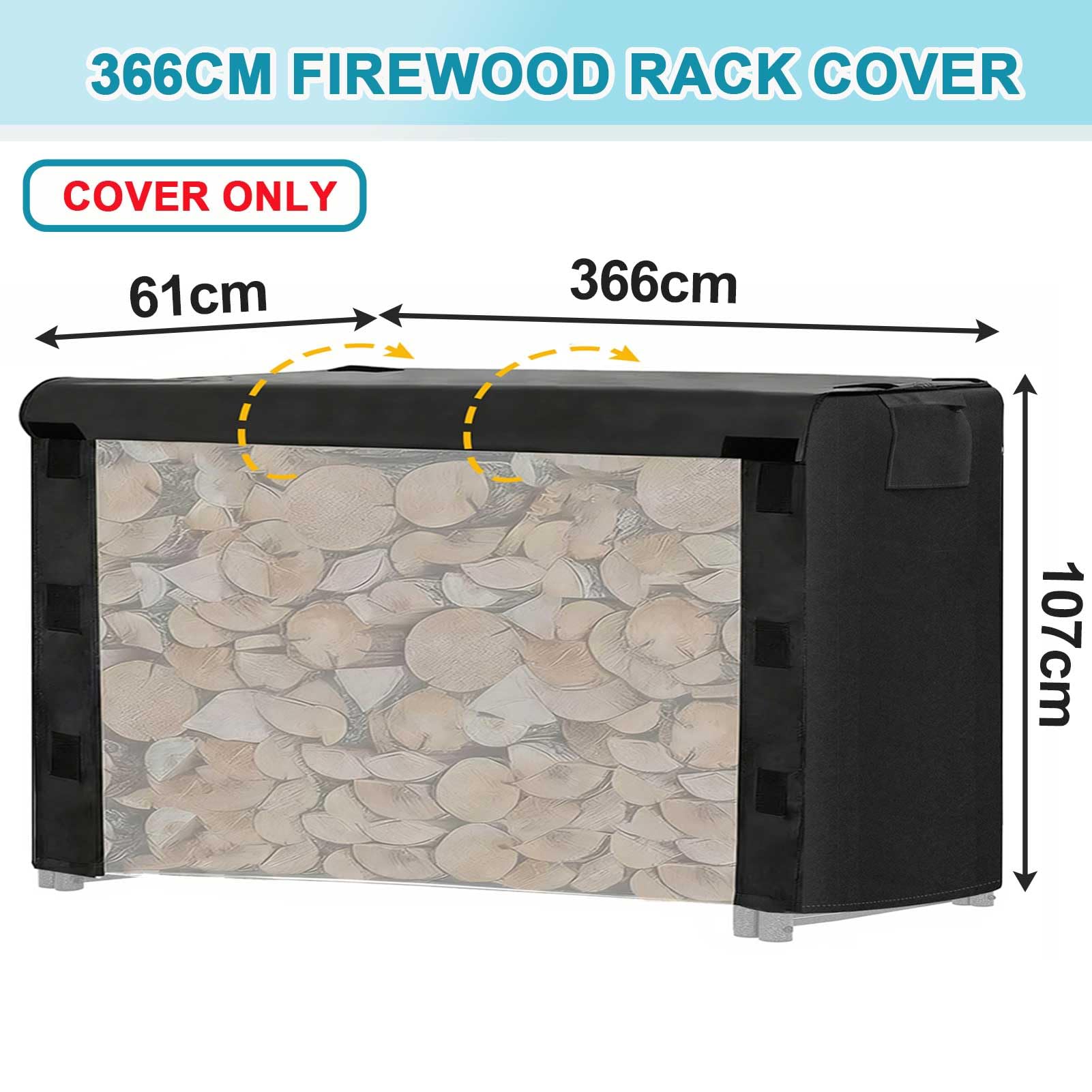 Funda para Estante de Leña, Funda Impermeable y Resistente para Estante de Madera 600D Fundas para Soportes de Leña para Exteriores Almacenamiento(Solo Funda, Sin Estante),Gris,366 cm