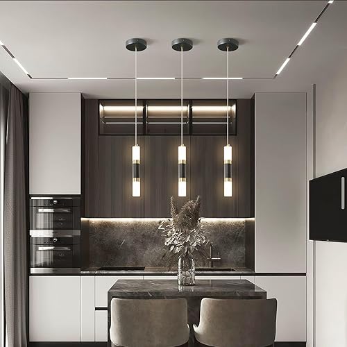 Miniatura 2 de Lámpara moderna para isla de cocina, regulable, luz LED negra, mini lámpara colgante para dormitorio, mesita de noche, color negro y dorado,