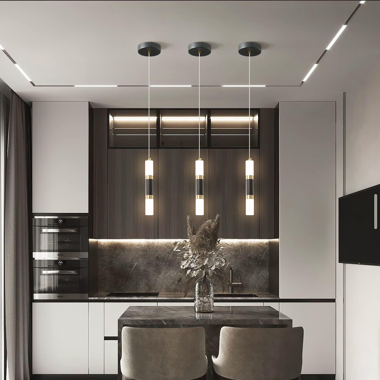 Photo 1 of LIANGMH Modern LED Pendant Light - Black Gold (3-Pack)