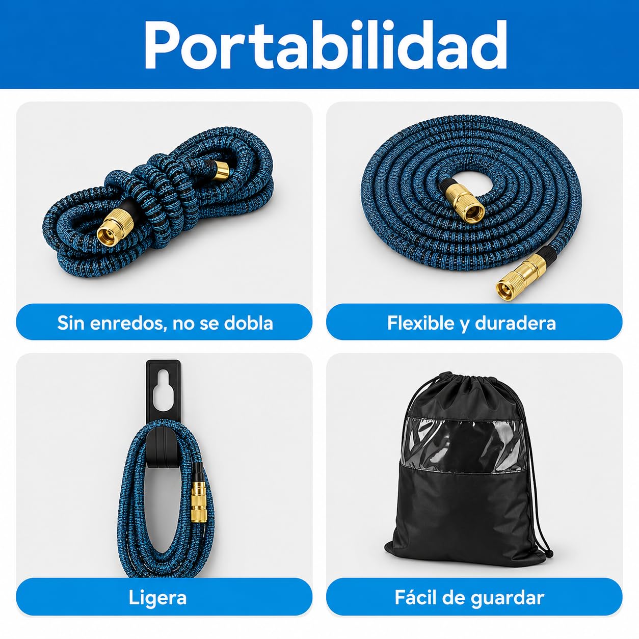 Manguera Extensible Jardín 22,5 m / 75 FT, Manguera Flexible Antitorsión con Látex 3 Capas y Tejido 3750D, Pistola de Riego 10 Funciones, Conectores Metálicos, Bolsa y Gancho