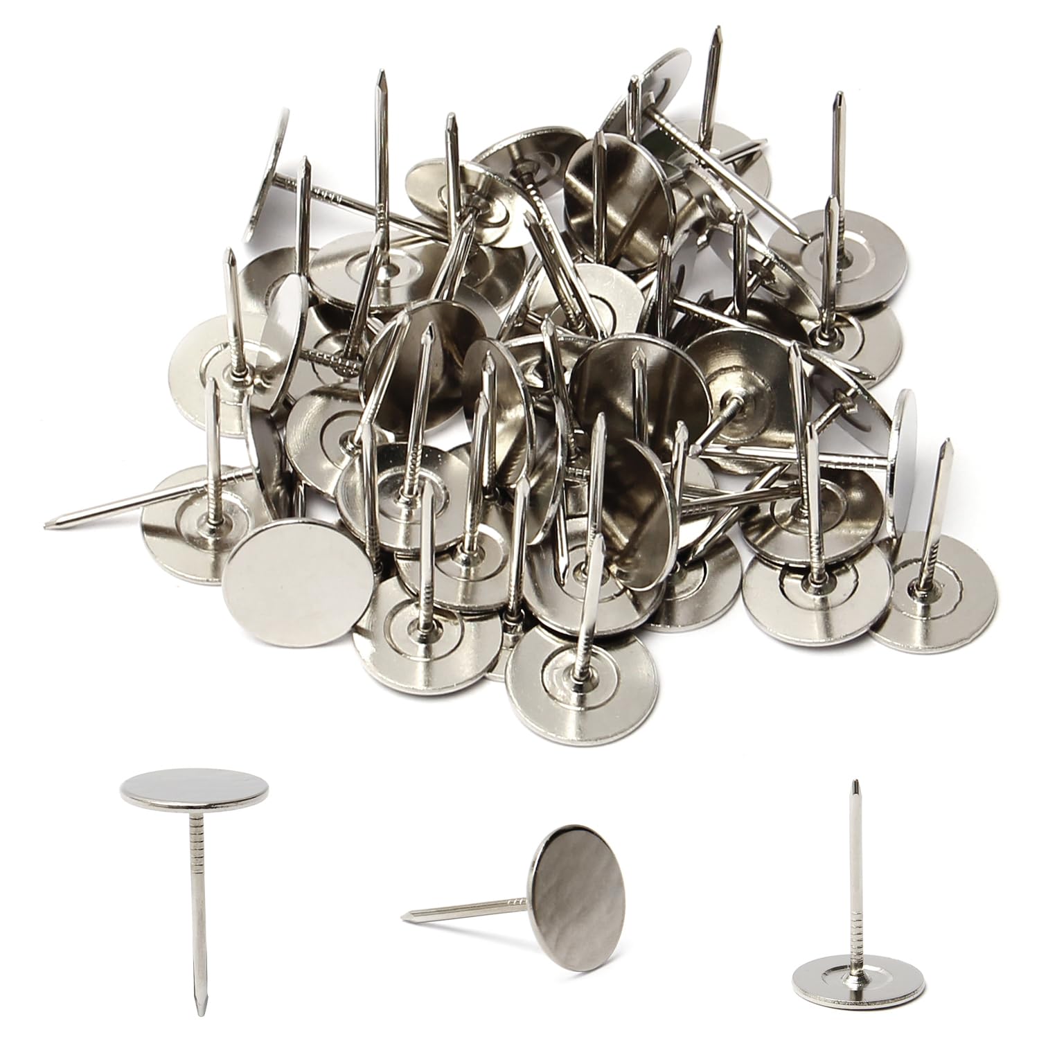 MroMax 50PCS Upholstery Nail Cap Nail 0.75" x 1.18" Flat Head Furniture Decoration Nail Furniture Sofa Headboard Silver