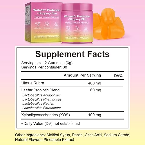 Miniatura 6 de Gomitas de probióticos femeninos: gomitas probióticas de piña para mujeres, con olmo resbaladizo, apoyo al equilibrio del pH, lactobacillus para el