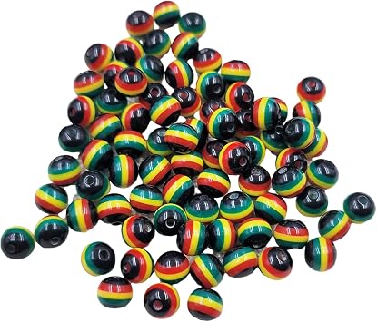 200 Pcs 8mm Striped Round Beads,Round DIY Loose Spacer Acrylic Rasta Jamaica Bead for Handmade Beading Bracelet Necklace Jewelry Making Accessories,Silicone Spacer BeadsBlack Red Green Yellow