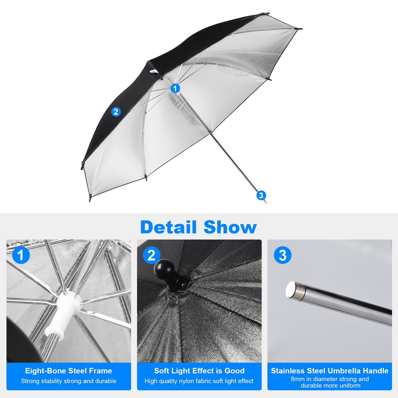 Godox Kit di ombrelli per illuminazione fotografica con borsa, confezione da 2 pezzi, 84 cm, nero e argento, riflettente, diffusori per fotografie, ritratti, luci da studio e riprese video