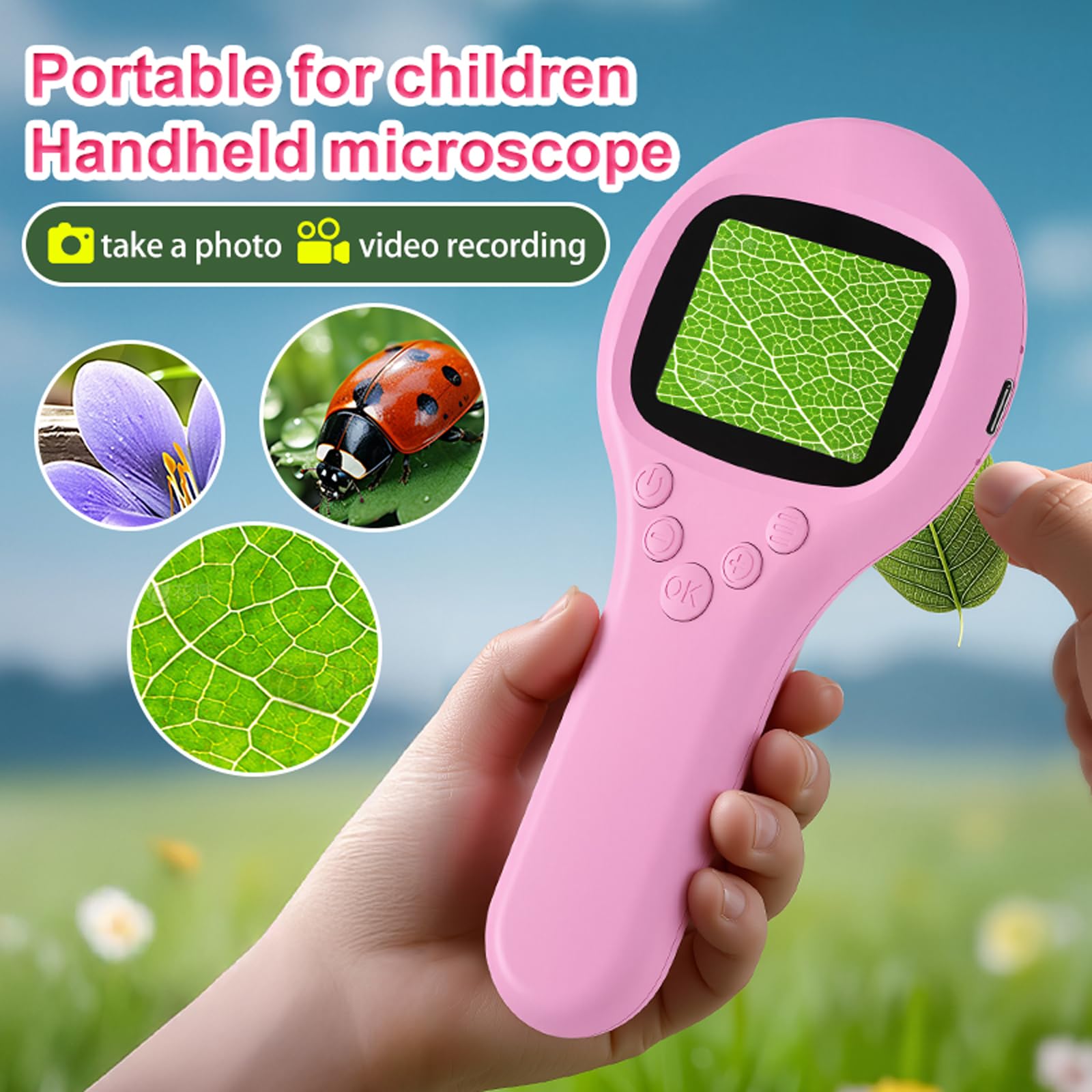 Generic 2 szt. Mikroskop dla dzieci z 2-calowym ekranem Mini kieszonkowy cyfrowy mikroskop Edu Prezent dla dzieci 3-12 lat