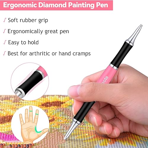 Miniatura 3 de benote Bolígrafo ergonómico de pintura de diamante, bolígrafo de arte de diamante mejorado con doble punta de metal de goma roscada, bolígrafo