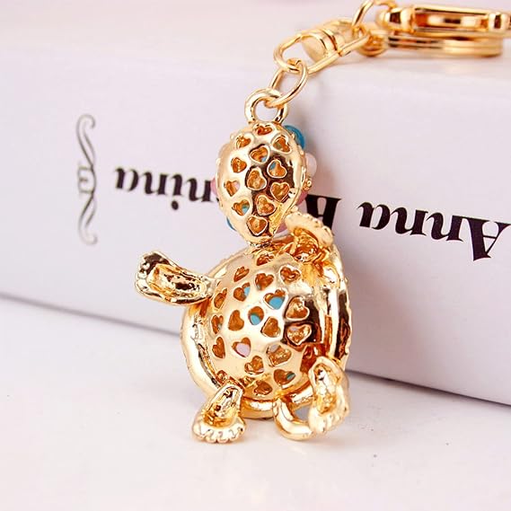 Cute Mini Sea Turtle Keychains, Crystal Rhinestone Turtle Shape Pendant Key Rings With Lanyard For Car Key Purse Bag