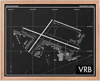 Works of Air, Vero Beach Regional Airport (VRB), Florida Aviation Decor, Pilot Gift, KVRB Print, Airplane Wall Art (Black - Red Oak Frame, 8" x 10")