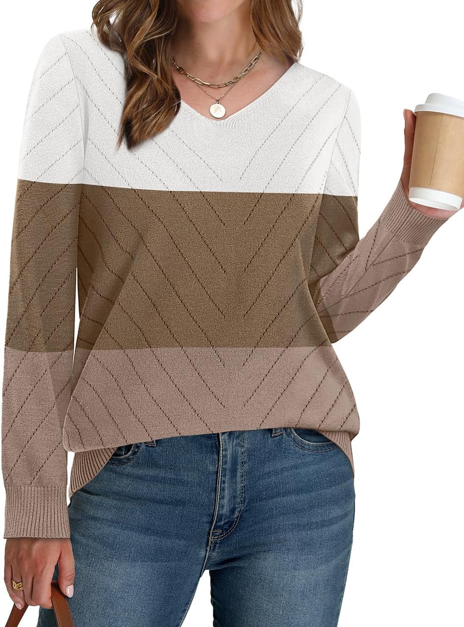 WIHOLL Sweaters for Women V Neck Casual Knit Long Sleeve Tops Lightweight Pullover Clothes Fall Fashion Outfits 2026 - Image 3