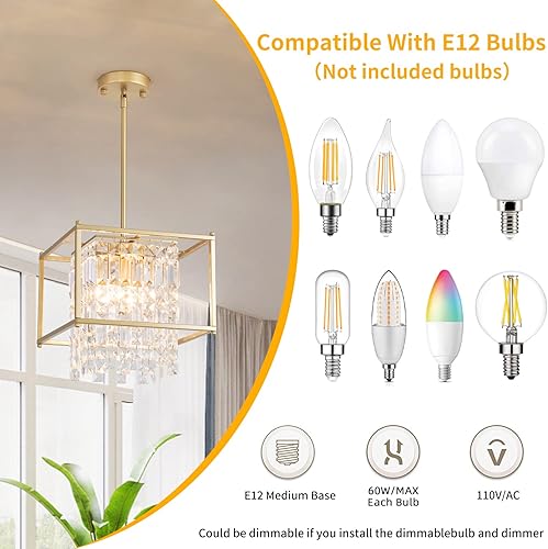 Miniatura 4 de Lámpara colgante industrial de cristal dorado de 11.81 pulgadas, cuadrada, 4 luces, moderna, vintage, semiempotrada, lámpara de techo para cocina,