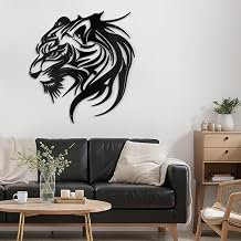 SIGNLEADER Metal Wall Art Decor Lion Minimalist Modern Abstract Wall Sculpture Hangings Home Decoration for Living Room, Bedroom, Bathroom, Kitchen, Outdoor - 24" Black