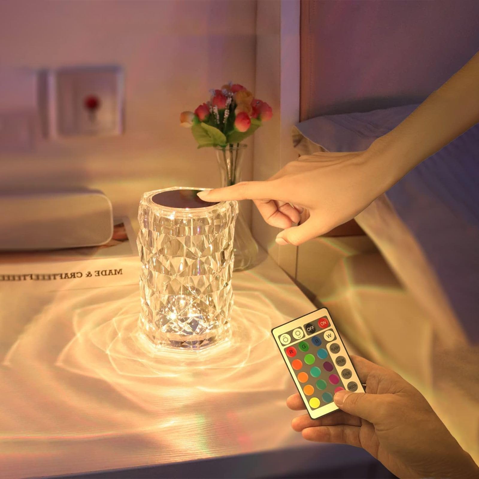 Lampada Da Tavolo Diamantata LED Ricaricabile – Effetto Cristallo Trasparente Con 3 Colori (Calda, Naturale, Fredda) – Touch E USB