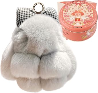 Bunny Keychain with Tin & Bag Cute Soft Plush Rabbit Keychain With Bow for Women Key Accessory Bag Charm