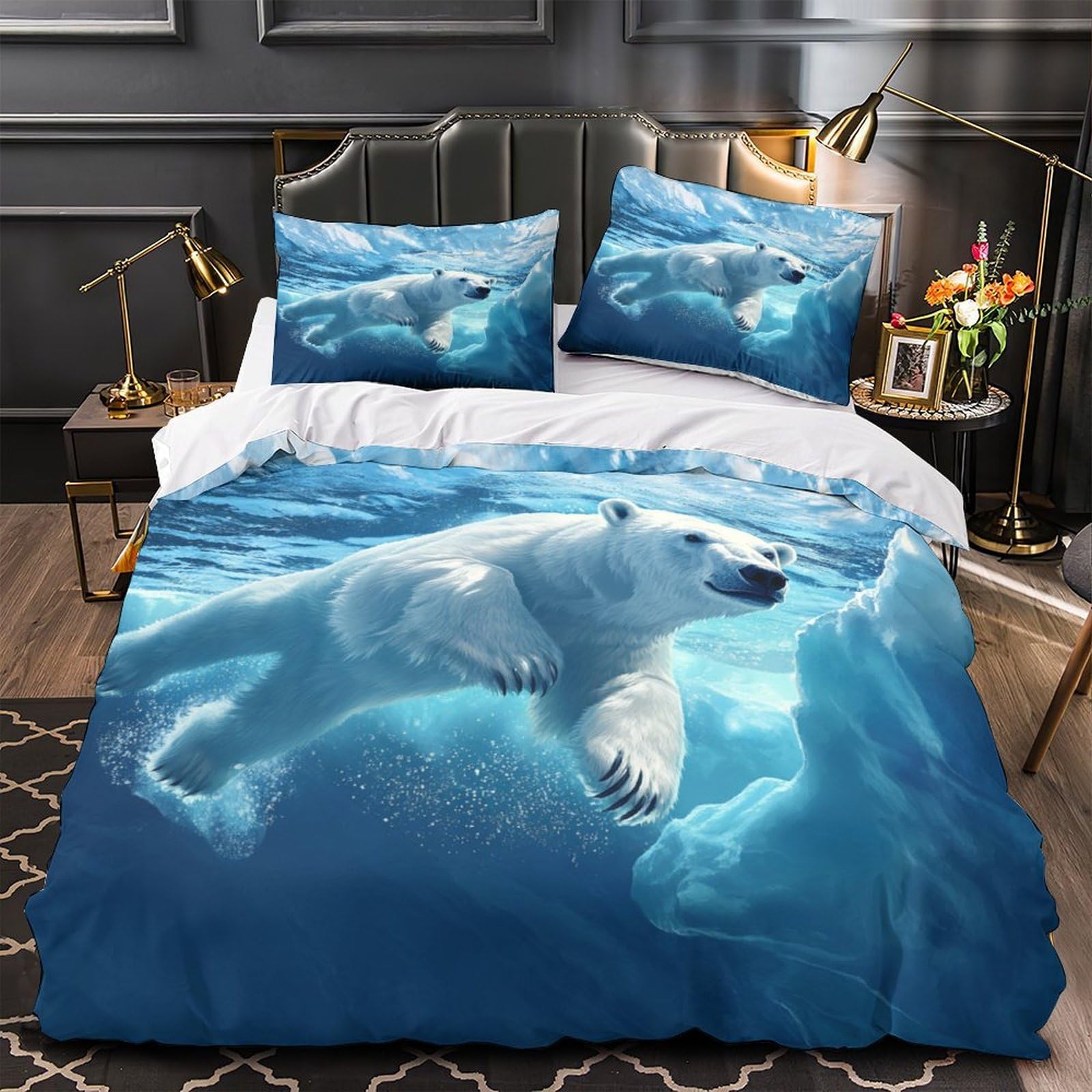 Housse de couette ours polaire 3D drap de couette microfibre respirant faune sous-marine 260x220