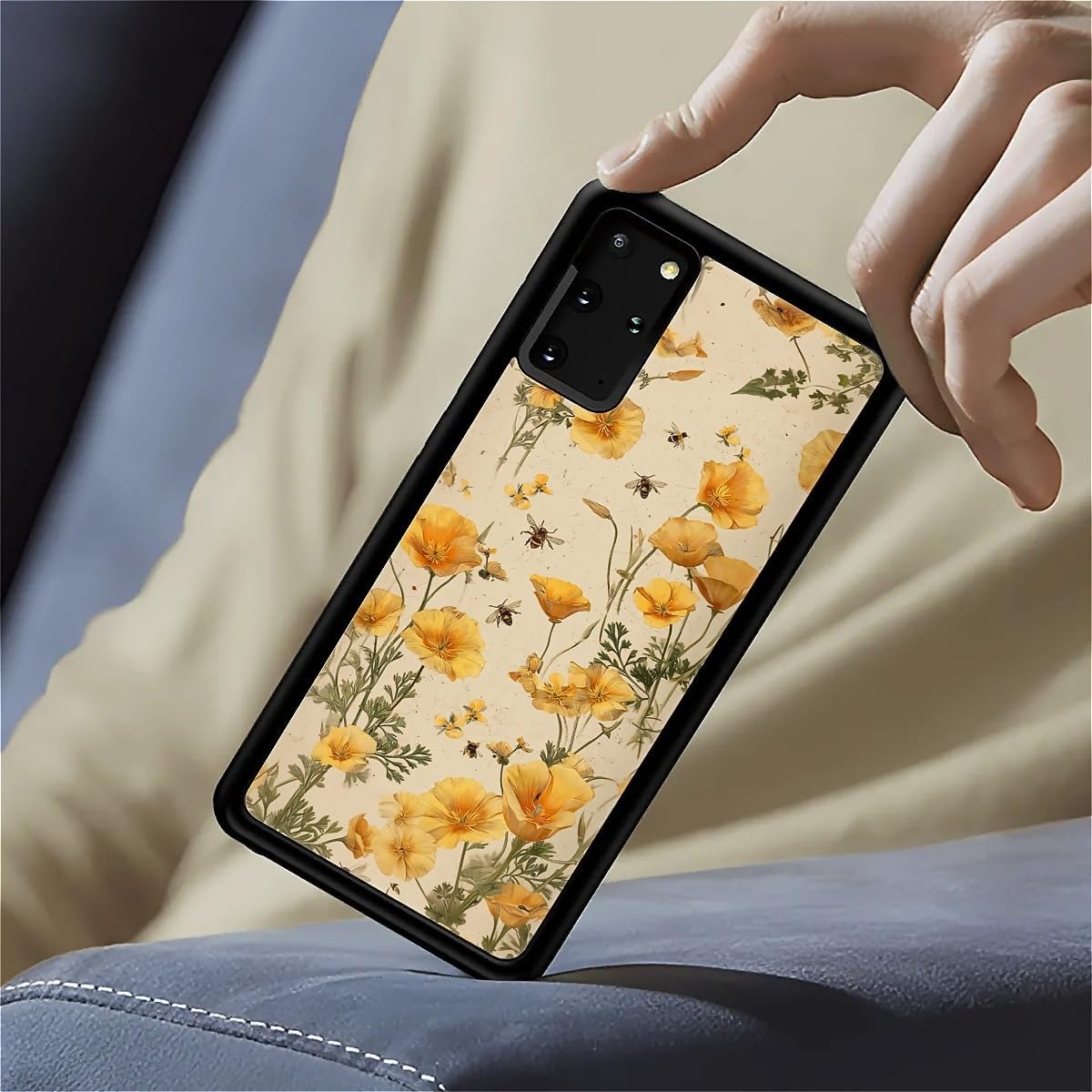 for Samsung Galaxy S20 Plus Case,Graphic Design for Girl Boy Soft Silicone Hard Acrylic Shock Protection Designed for Samsung Galaxy S20 Plus Cute Eco Friendly Vintage Bee Yellow Pattern image 3