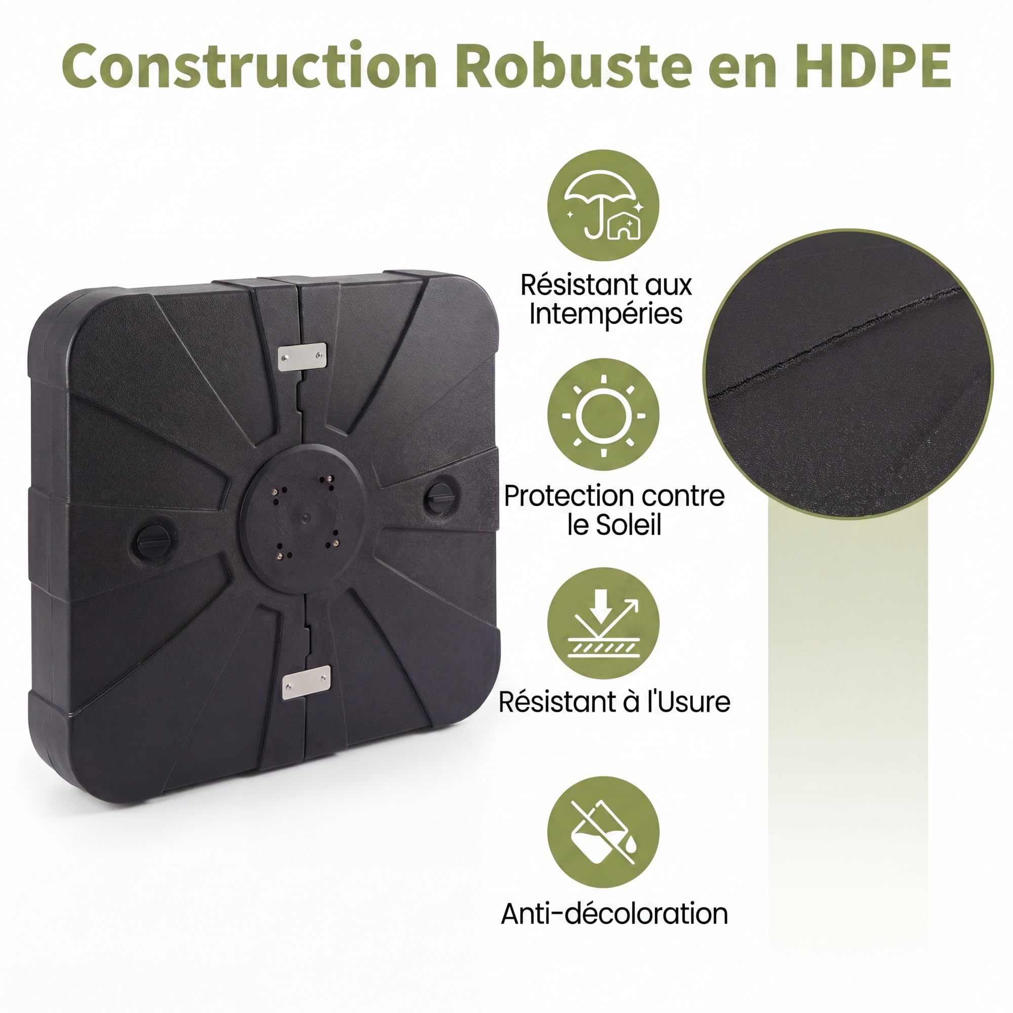 RELAX4LIFE Base de Parasol Déporté avec roulettes, HDPE 170 KG (Noir)