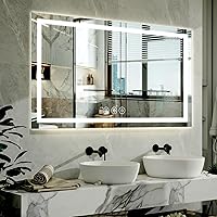 XRAMFY 40x60 LED Bathroom Mirror with Lights, Backlit & Front Lit, Anti-Fog, Dimmable 3 Colors, Tempered Glass Wall Mount