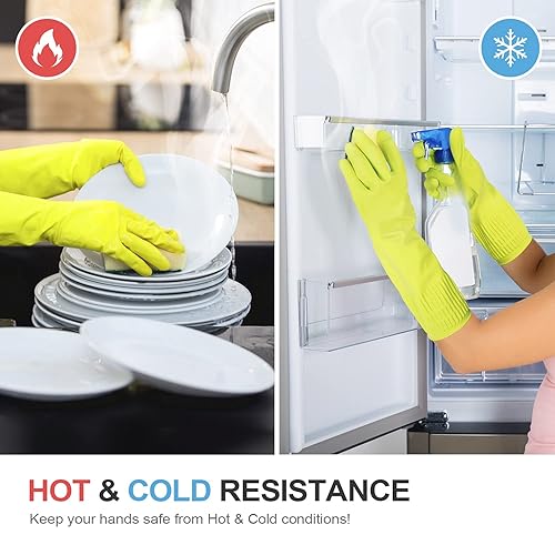 Miniatura 5 de Mamison 2 pares de guantes de goma impermeables reutilizables para limpieza de lavavajillas para el hogar, guantes de cocina antideslizantes (verde,