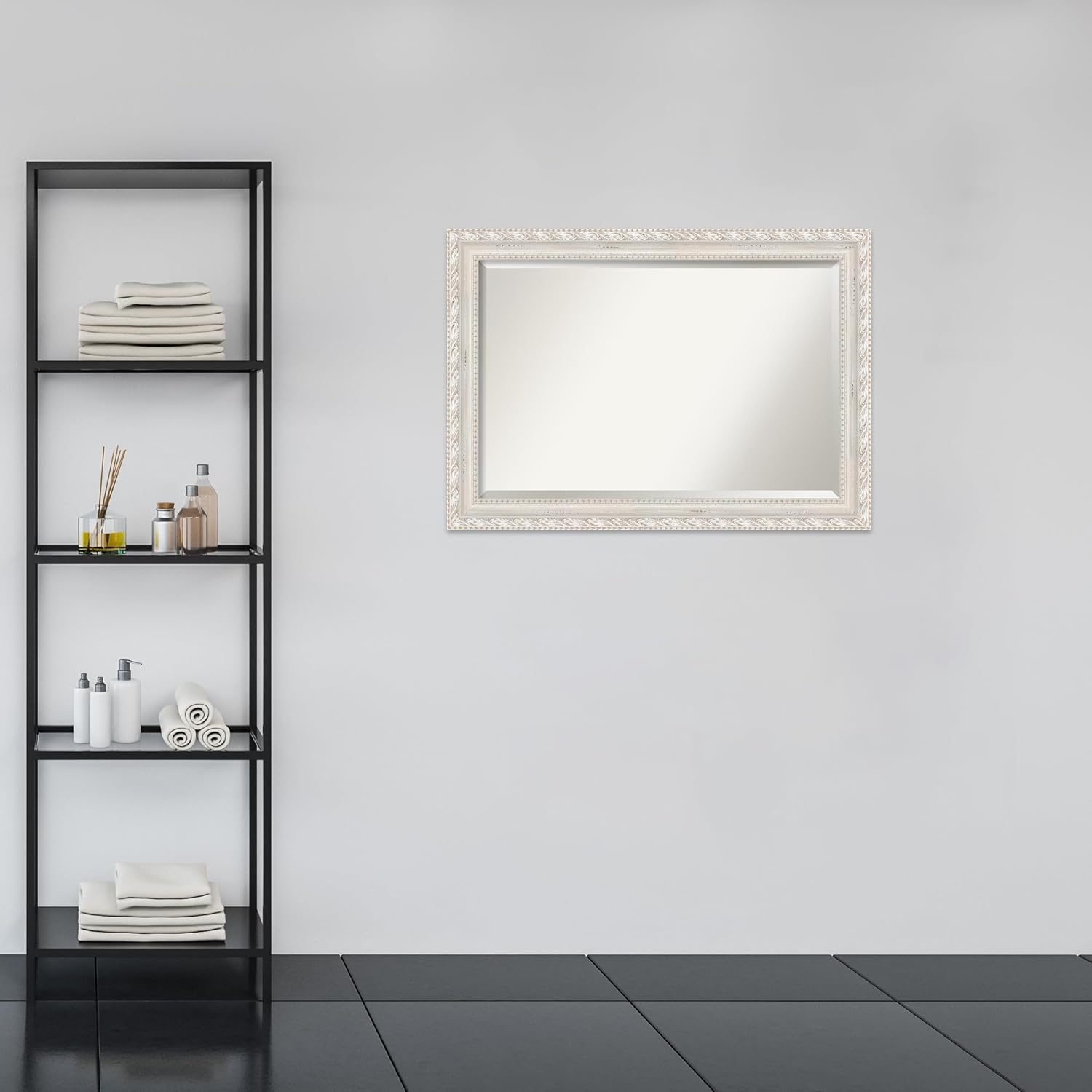 Amanti Art Bathroom Mirror for Over Sink, Vanity Mirror, Wood Frame, Hangs Horizonally and Vertically, Bathroom Wall Decor, Beveled Edge