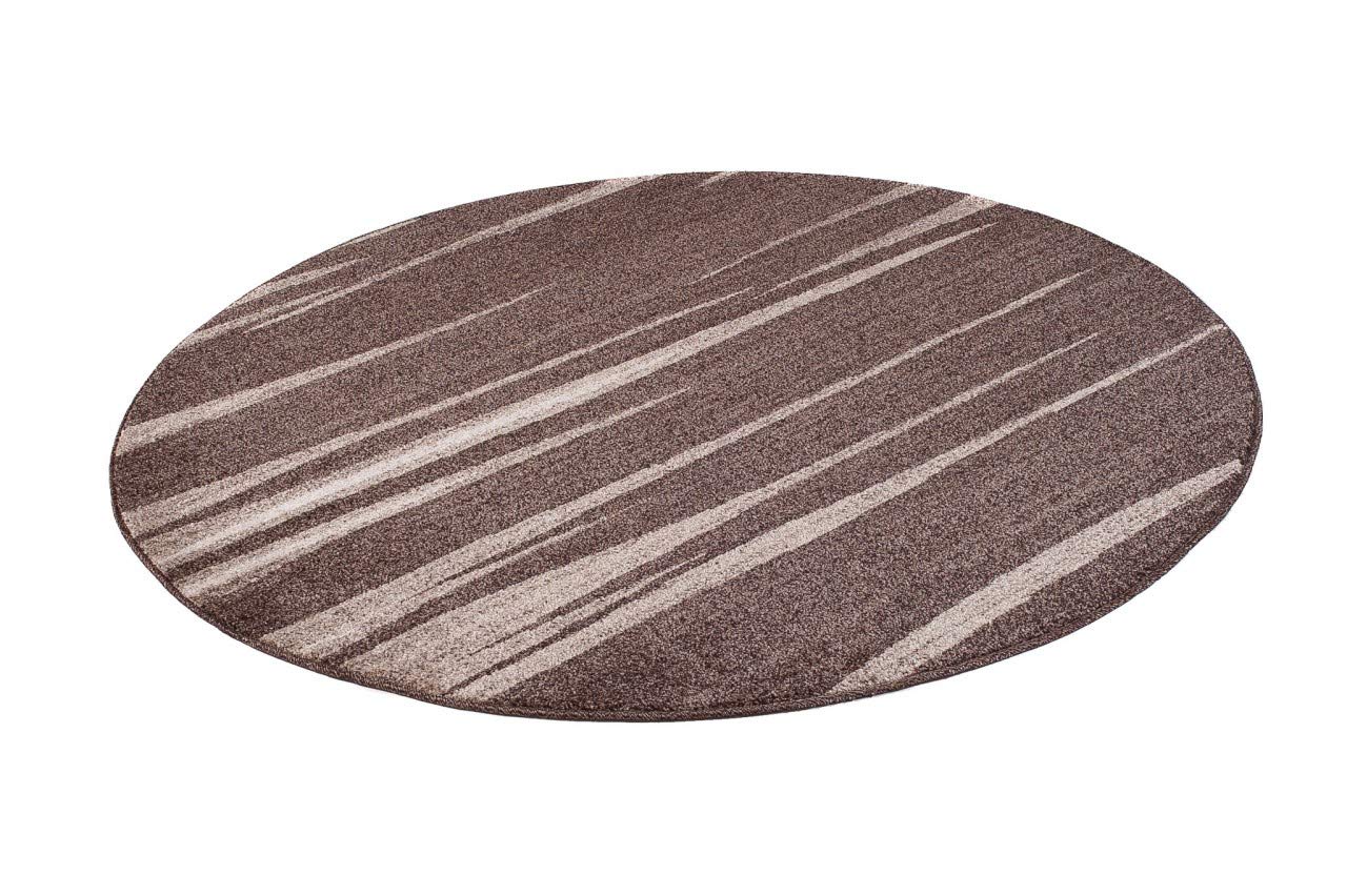 TAPISO Sari dywan okrągły ciemnobrązowy beżowy nowoczesny paski melanżowy design salon sypialnia Ökotex 150 x 150 cm