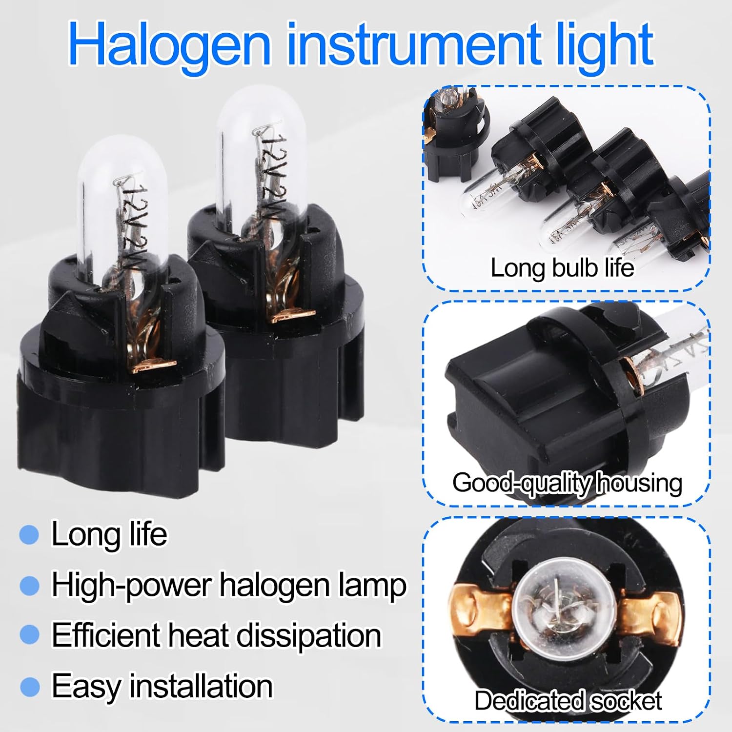 20pcs T5 Halogen Dashboard Bulbs Kits, 12V 1.5W Dash Instrument Cluster Lights for Car Interior Compatible with T5 Bases Universal Automotive Gauge Panel Replacement Bulbs