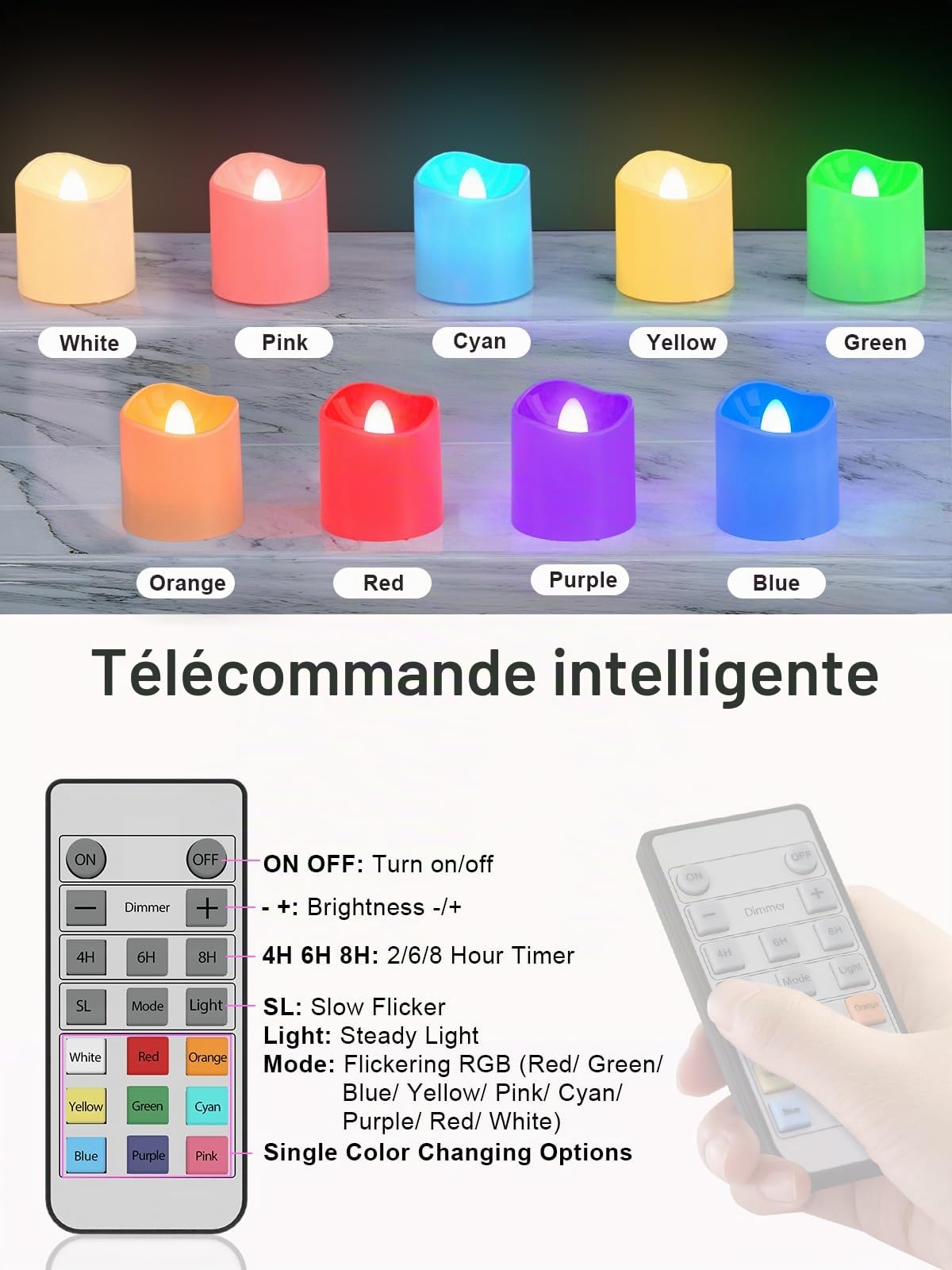 SoulBay Lot de 12 bougies chauffe-plat rechargeables à LED sans flamme avec télécommande et station de charge vacillante pour décoration de maison, de chambre, d'Halloween, de Noël