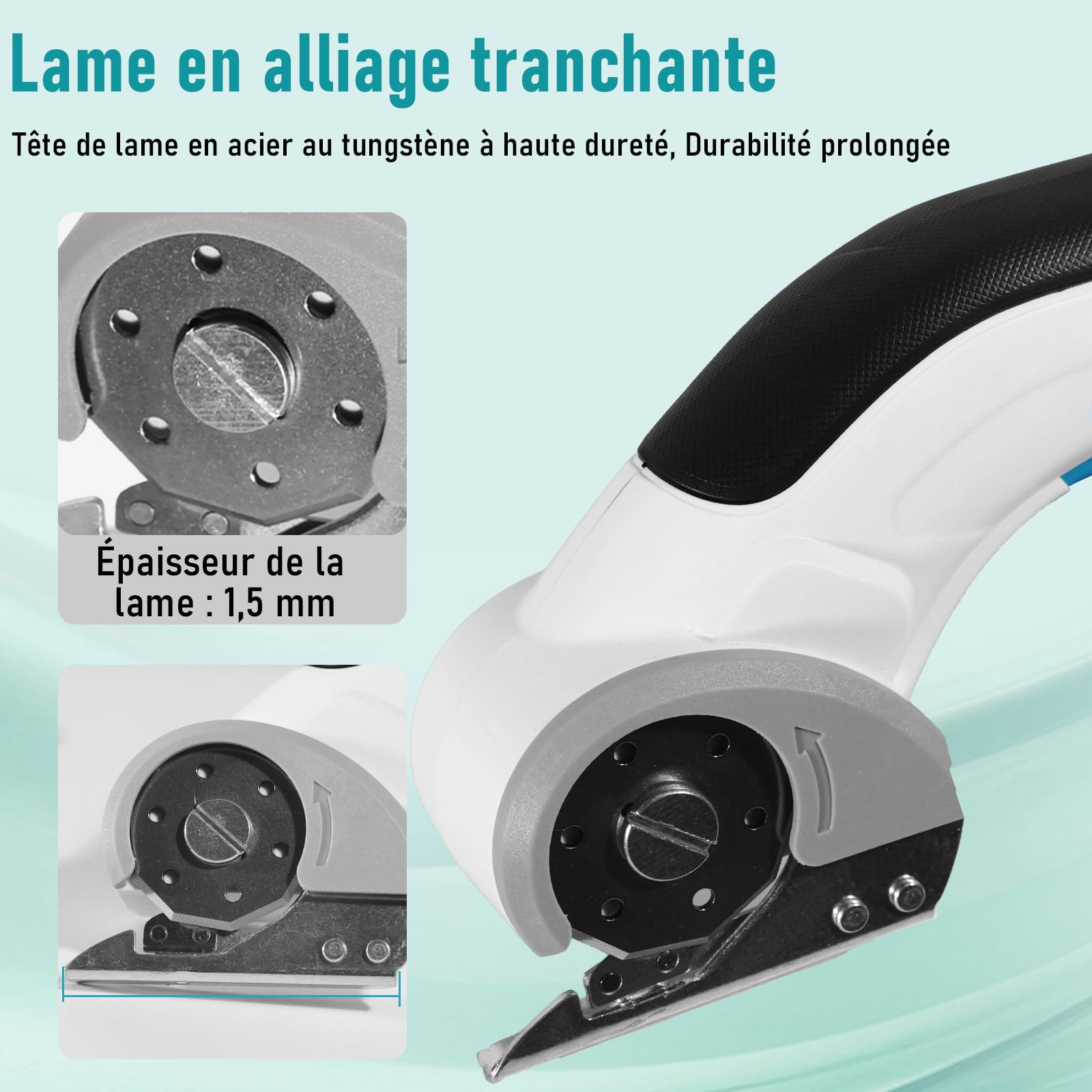 Cutter pour Carton 3,7 V Ciseaux Électriques, Cutter pour Carton Électrique avec Batterie 2000 mAh,Cutter Rotatif Universel sans Fil avec 2 Lames Auto-affûtantes pour Moquette,Cuir et Feutre