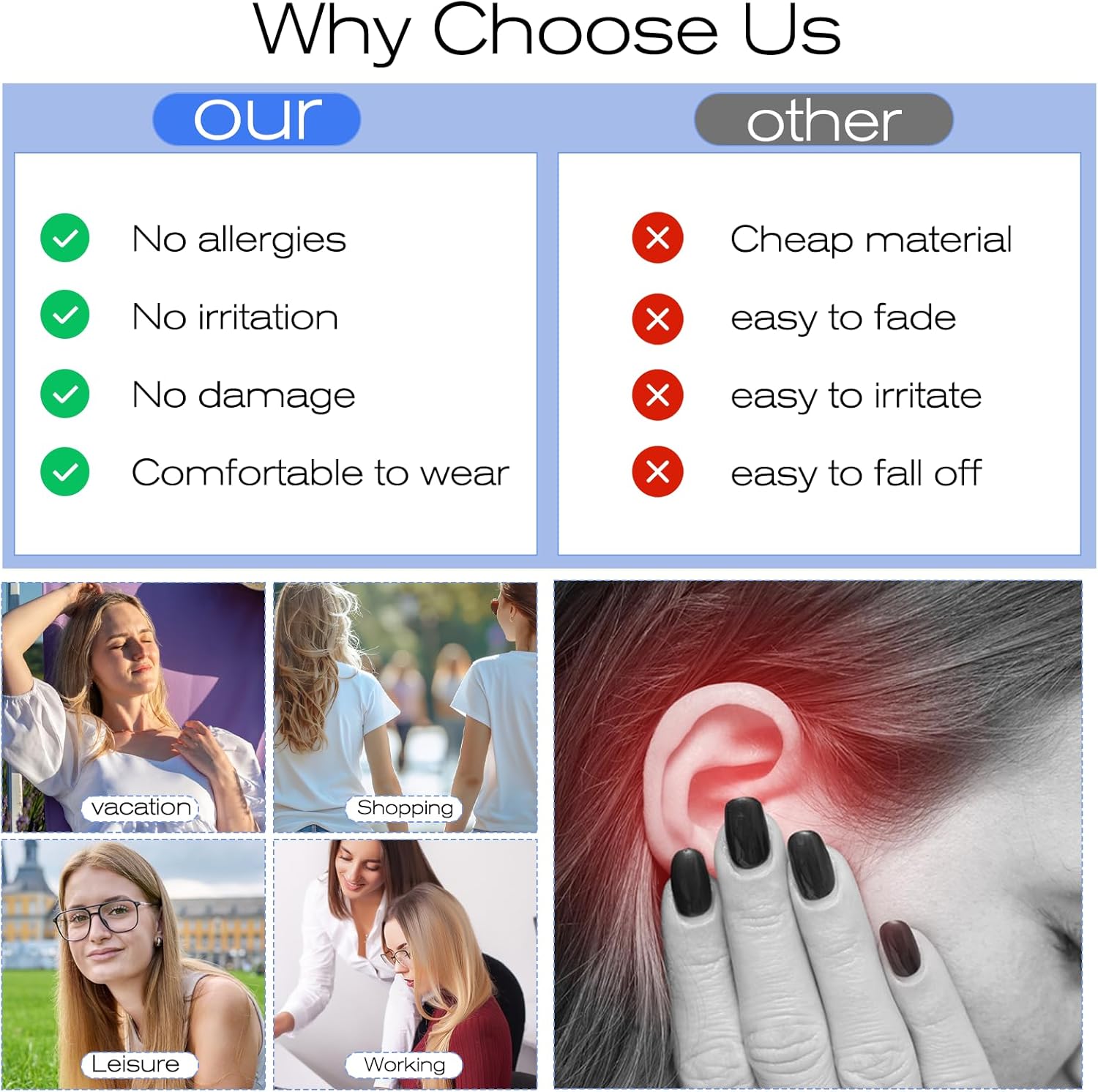 6 Pairs Silver Hoop Earrings, Stainless Steel Earrings Big Hoop Earring Lightweight Dangle Earring Set Big Silver Hoops for Women 20/30/40/50/60/70mm - Image 7