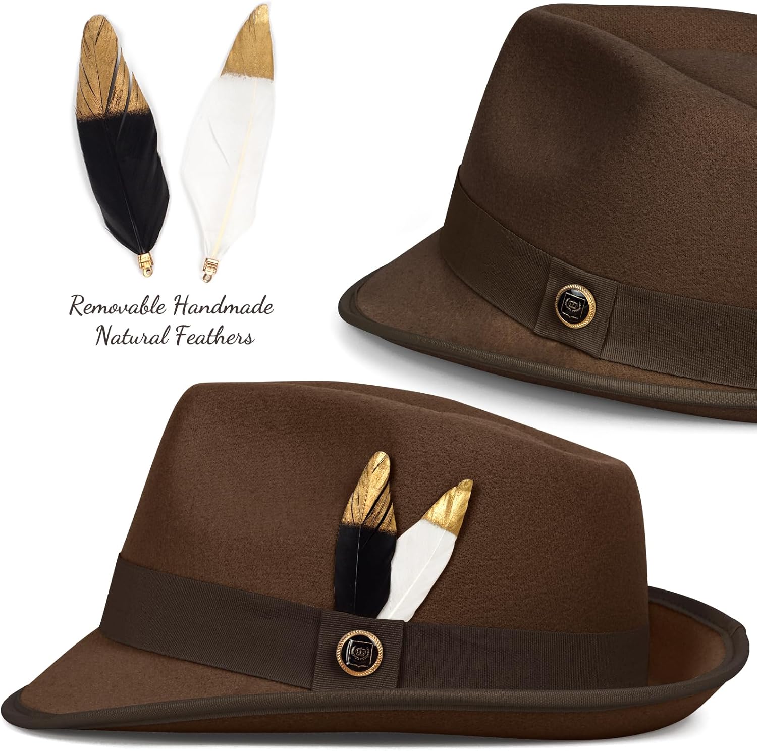 FADACHY Fedora Hats for Men & Women Short Brim Felt hat Trilby Fedora with Feather Panama Dress Hat - Image 2