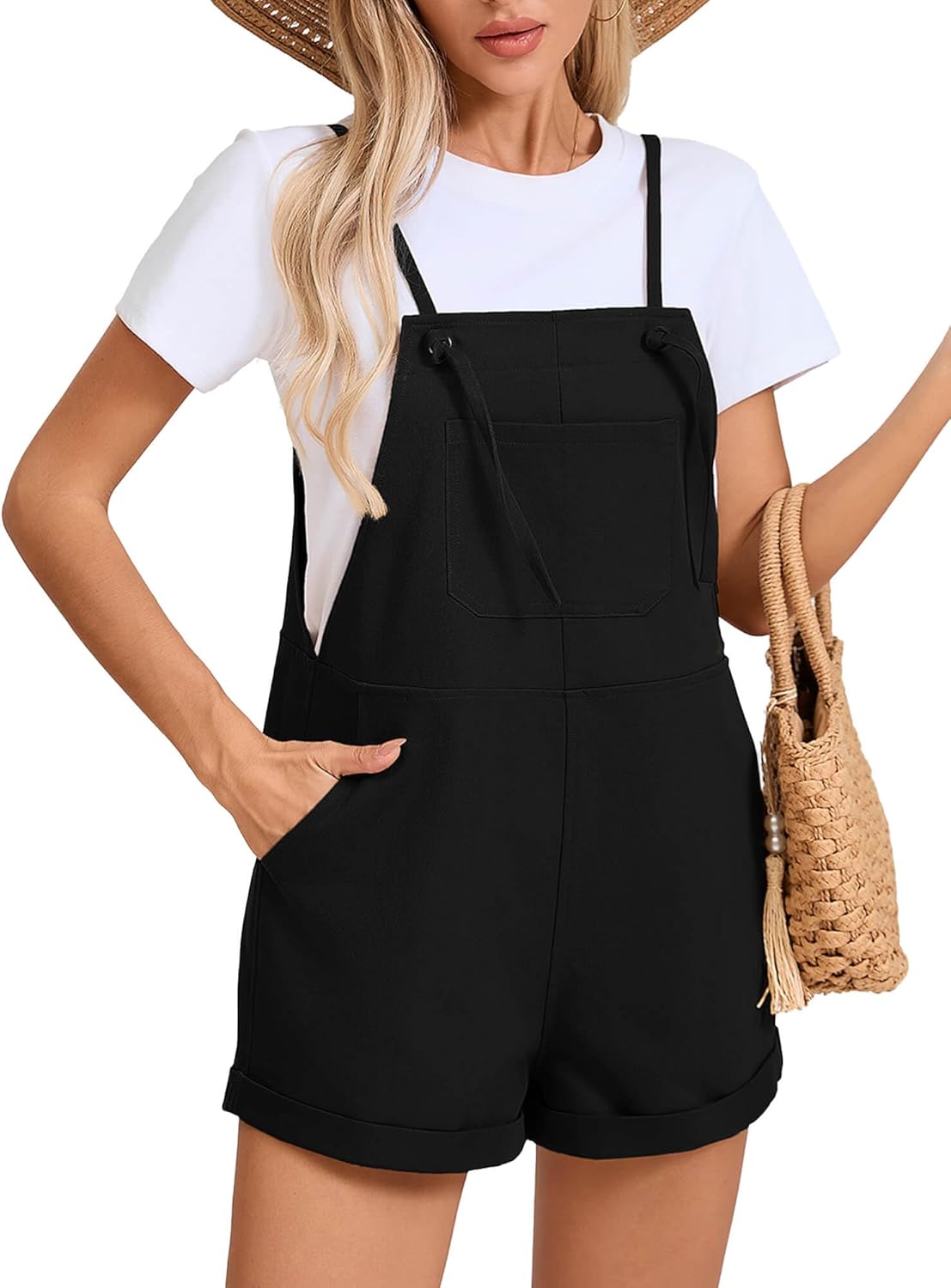KORSIS Overalls for Women Summer Casual Loose Fit Spaghetti Strap Shorts Overall Rompers Bib jumpsuits Outfits with pockets