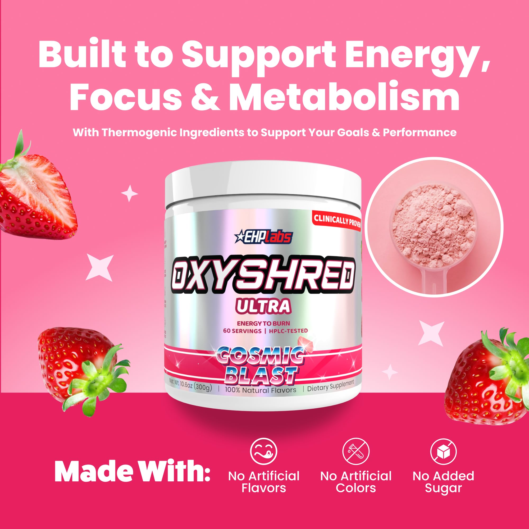 EHP Labs OxyShred Pre Workout Powder - Preworkout Powder with L Glutamine & Acetyl L Carnitine, Energy Boost Drink - Cosmic Blast, 60 Servings — Amazon image 6