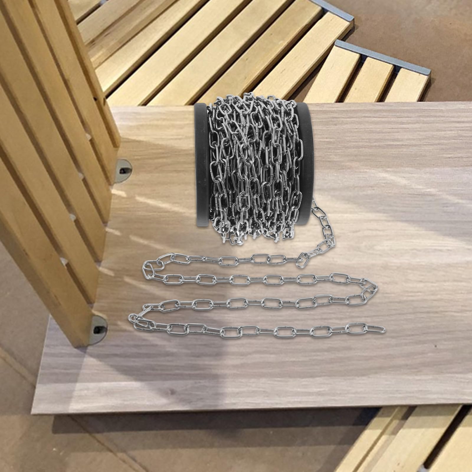 FOMIYES Cadena Eslabones Metálicos Plata de Acero Inoxidable Ligera y Resistente para Colgar Fácil Instalación y Versátil Adecuado para Uso Doméstico y Camping