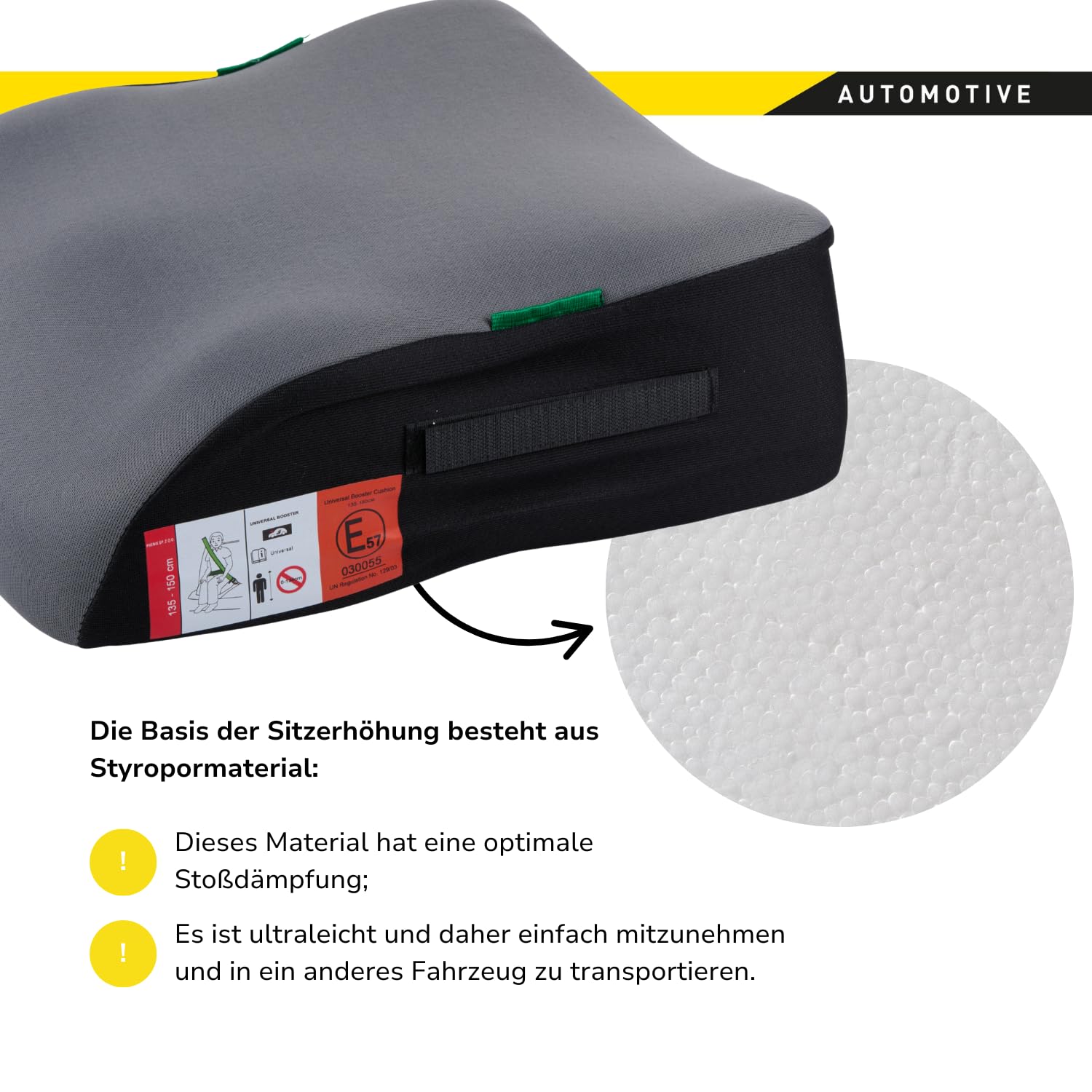 Dunlop Sitzerhöhung Auto Kinder Grau - Kindersitzerhöhung ECE R129 - Ergonomischer Kindersitz Ab 3 Jahre - Kinderautositz Mit Waschbarem Bezug - Sitzkissen Auto Für Kinder 135-150 cm