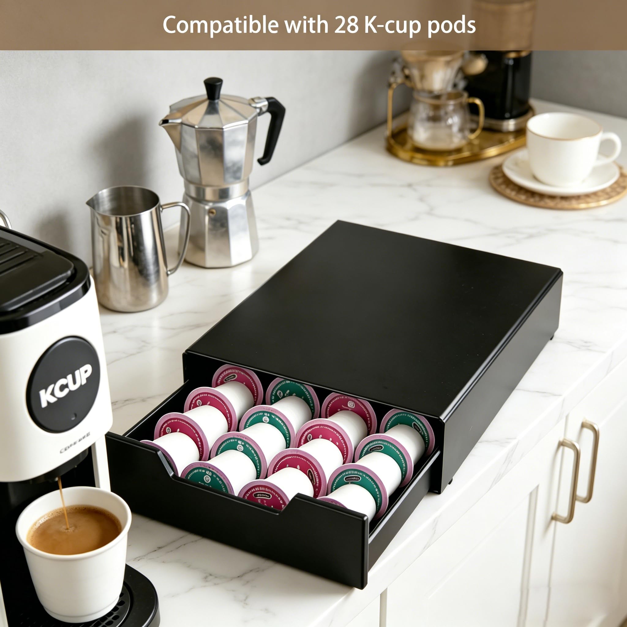 Cajón para cápsulas de café Nespresso Vertuo con capacidad para hasta 36 cápsulas grandes o 40 pequeñas Vertuo, soporte para cápsulas de café compatible con cápsulas Dolc Gusto, cápsulas K-Cup para