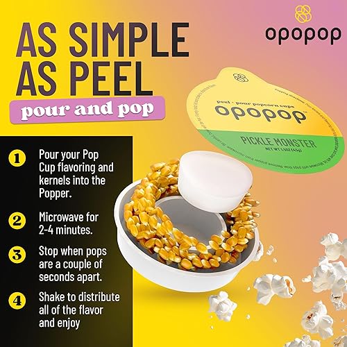 Miniatura 3 de Opopop Palomitas de maíz para microondas - Pop Cups Pickle Monster, paquete de 6, granos de maíz gourmet sin OMG y sabor a palomitas de maíz