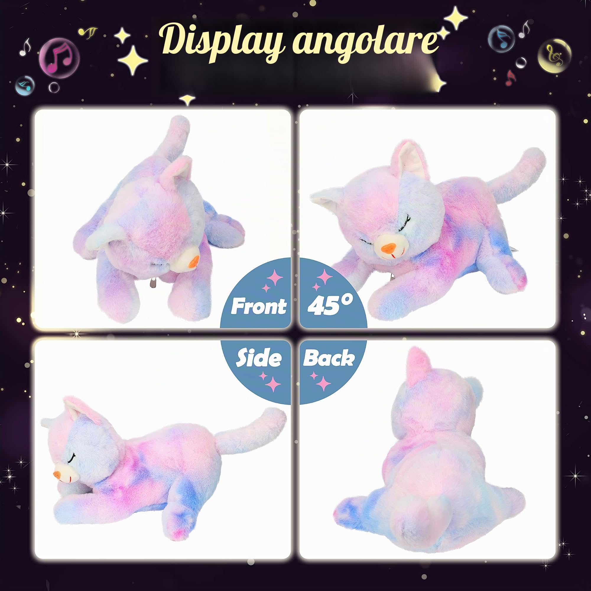 Hopearl Giocattoli di peluche a LED con 3 gattini nella pancia, regalo per bambini e bambine, arcobaleno, 45 cm