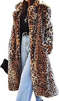 HGKPFGTF Womens Long Winter Coat Fashion Leopard Warm