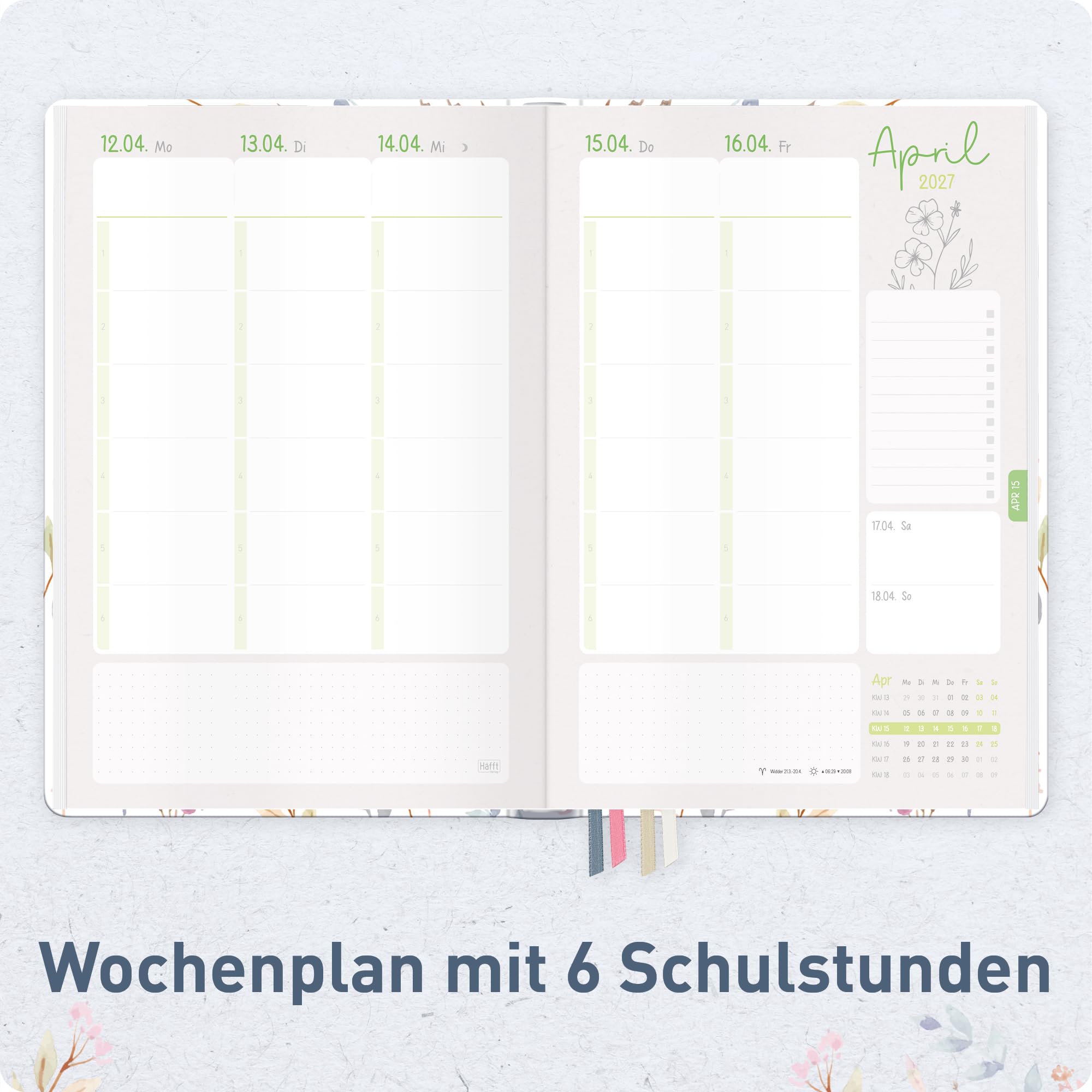 Häfft® Lehrerplaner Grundschule 2026/2027 im A4+ Format Hardcover - Schuljahr 12 Monate (Aug 26 - Jul 27) Lehrerkalender & Unterrichtsplaner für Klasse 1–4 "Sweet Flowers"