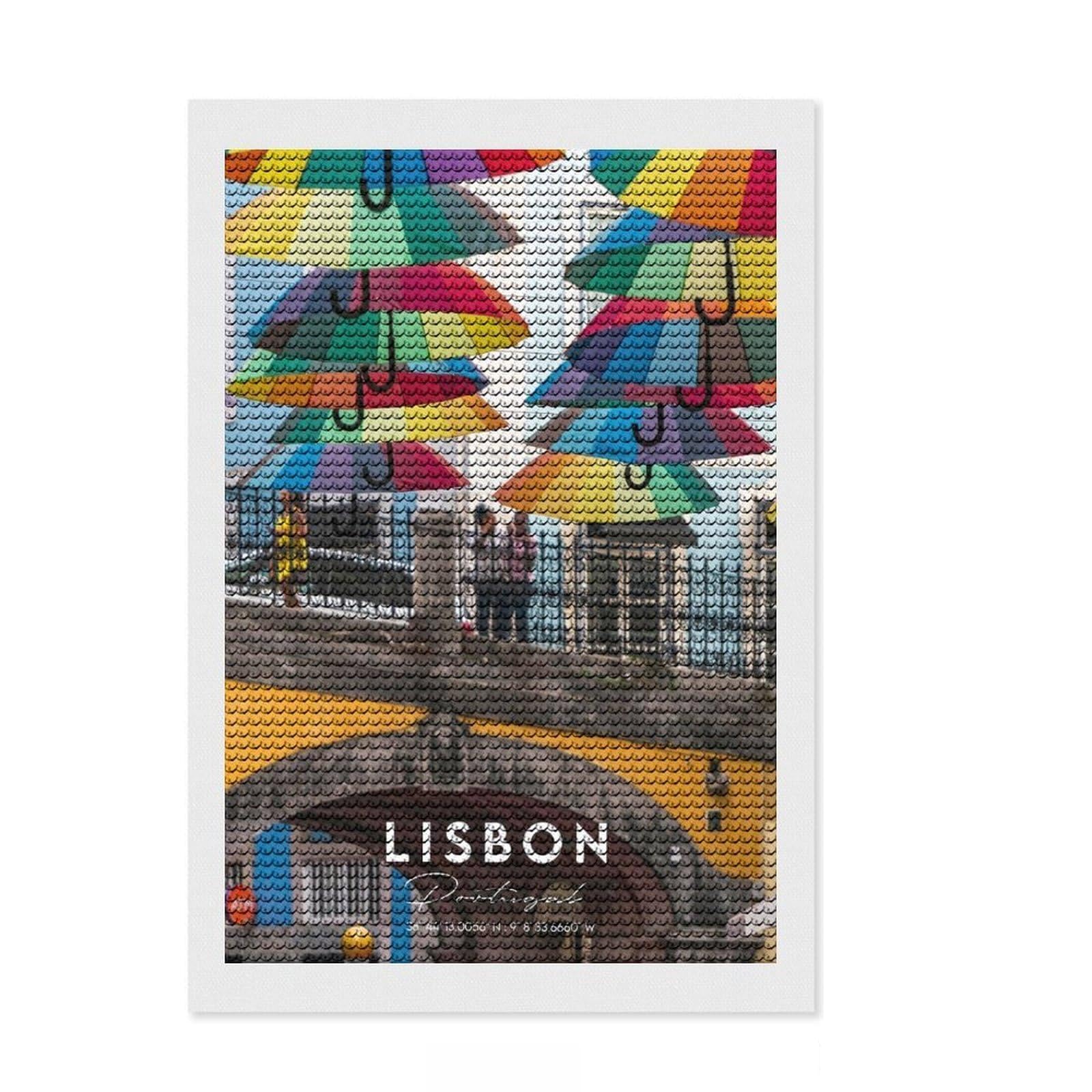 Junmoney Lisbon Coordinates Diamond Painting Kit 8"x12", Holiday Gift Idea, for Beginners, Adhesive Canvas, Bedroom Decor, Stress Relief Craft