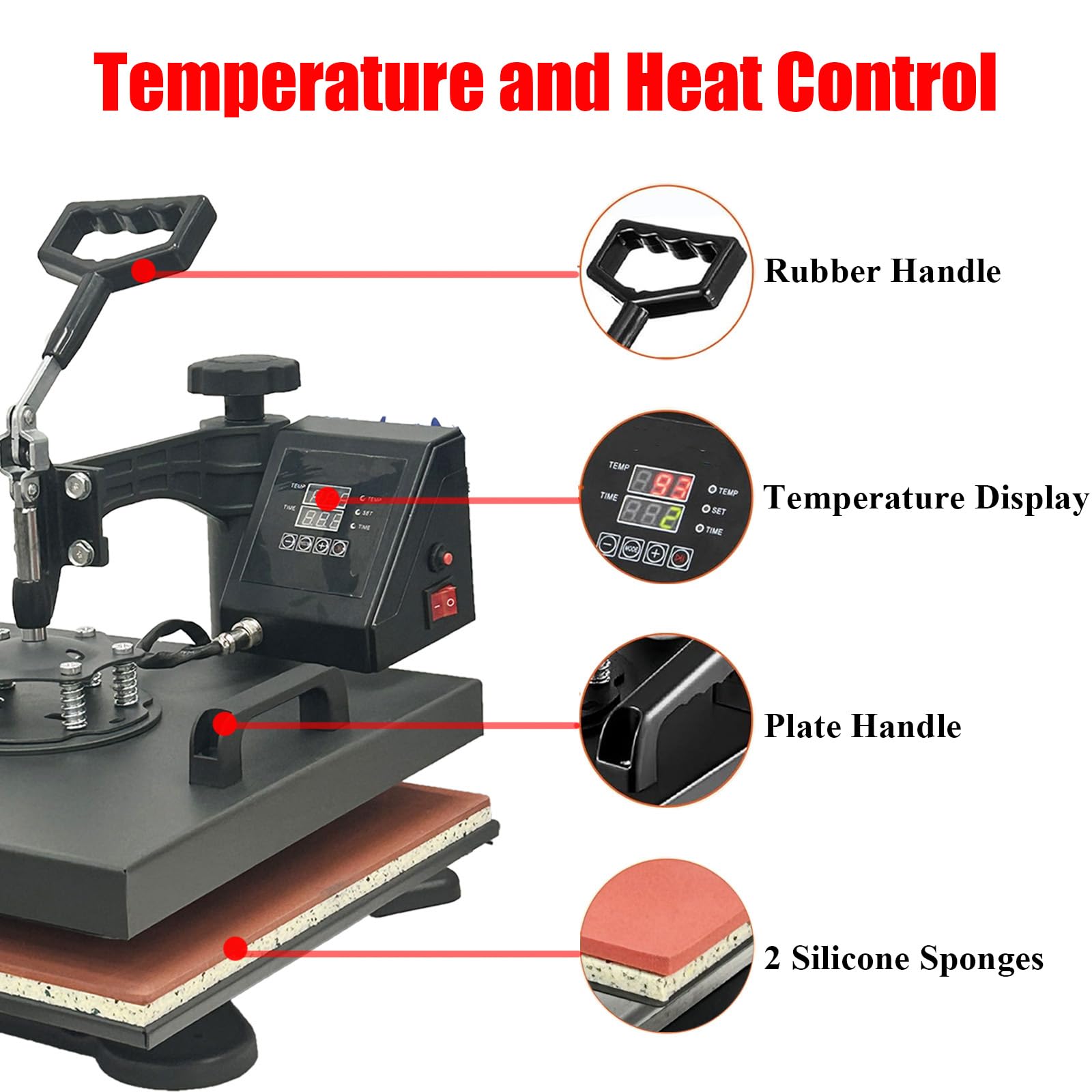 Pressa a Caldo 38x38cm Pressa di Calore 8 in 1 Macchina Sublimazione Pressa per Stampa Magliette Trasferimento Multifunzione a 360 Gradi per T-Shirt Tappo Tazza