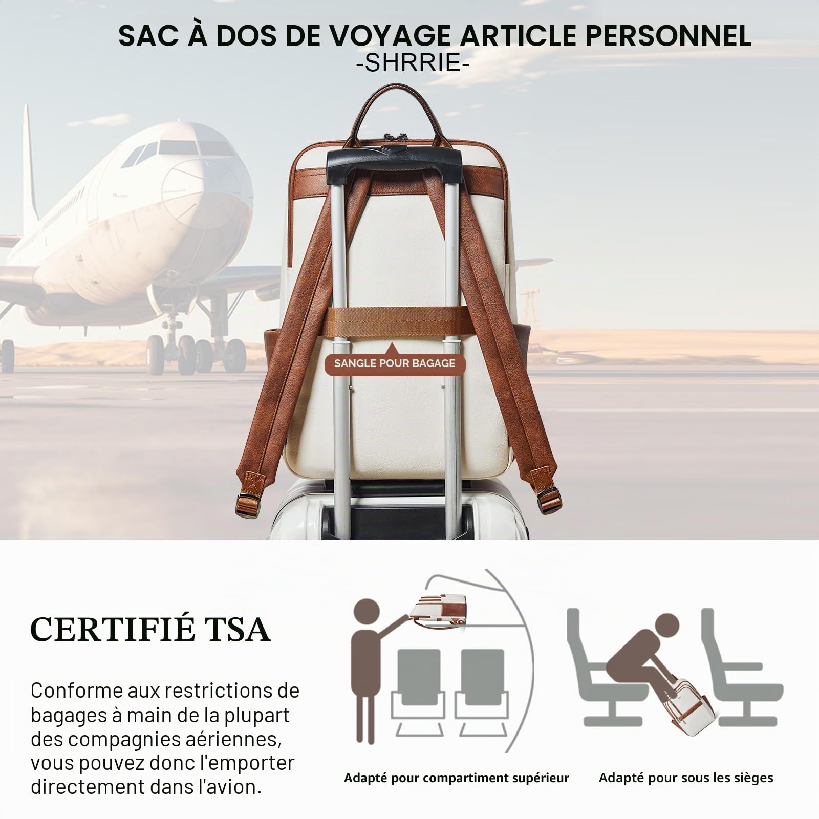 Shrrie Sac à dos en cuir pour ordinateur portable 17 pouces pour femme, grand sac à dos de voyage avec compartiment pour ordinateur portable pour décontracté utilisation ou travail, Beige et Marron