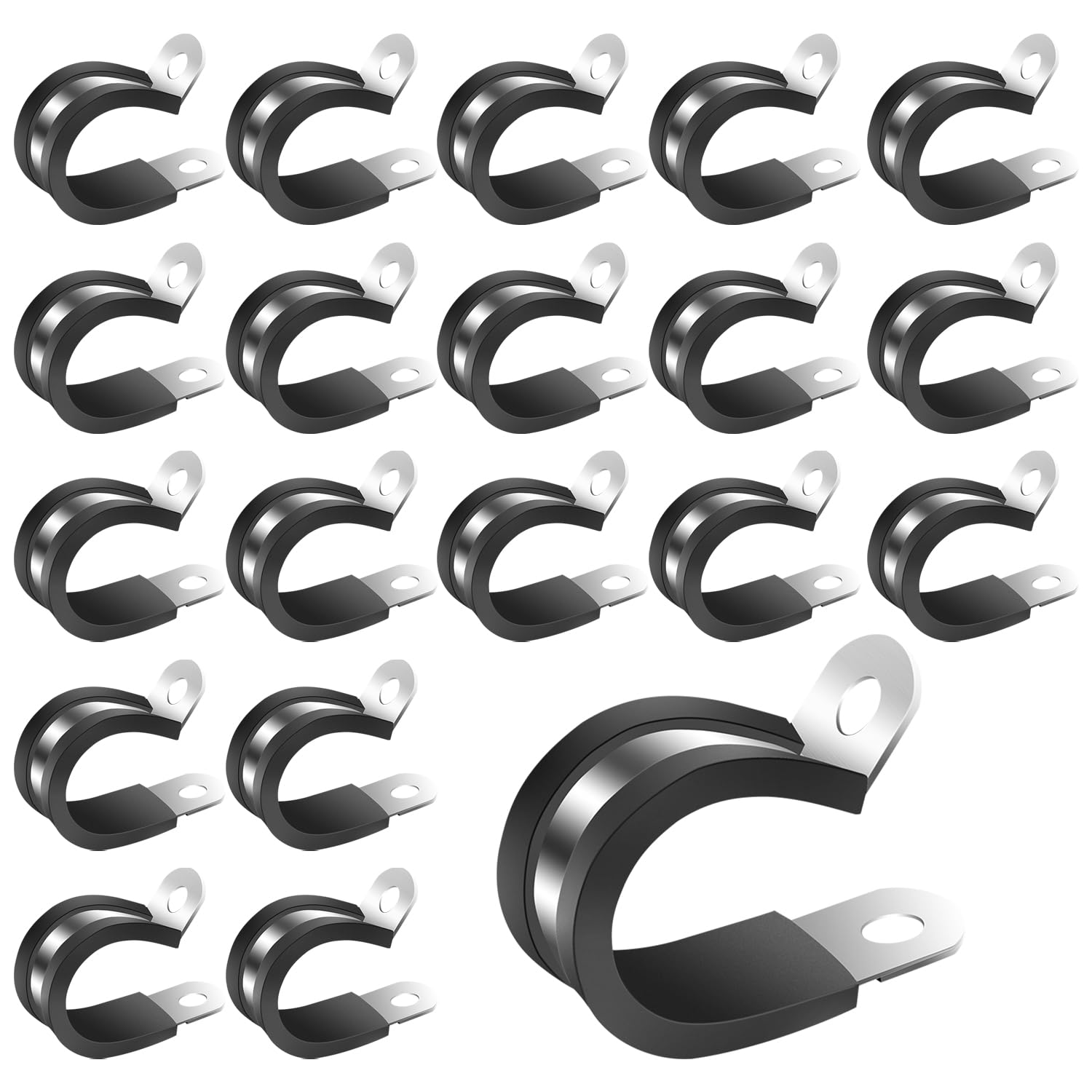 20 Pcs 12mm(15/32") P Clips, 304 Stainless Steel Rubber Lined R-Type Pipe Clamps, Reinforced Metal Cable Clips for Hose, Wire & Conduit Management