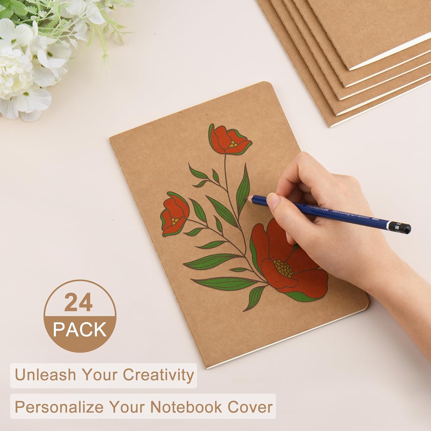 ZCZN 24 Pack A5 Dot Grid Journal Notebooks,8.15x5.5 In Kraft Dotted Journal image 3