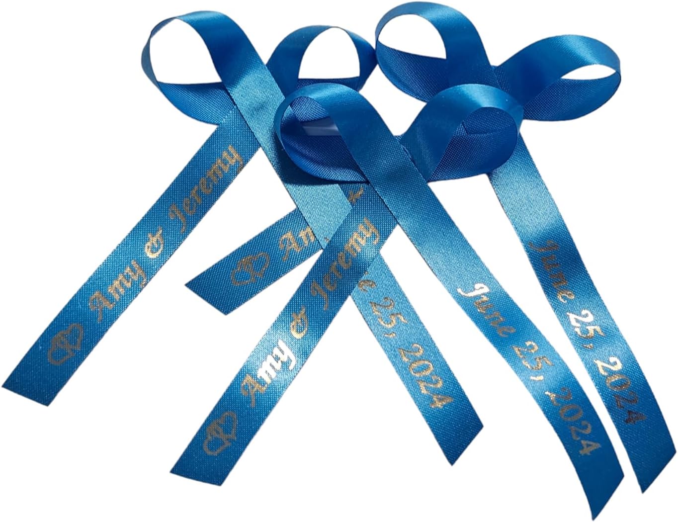 Personalized Ribbons Bows 25 for Wedding Bridal Shower Baby Favor, Party Favors, Quinceanera Anniversary Sweet 16 Custom Made Names (Turquoise)